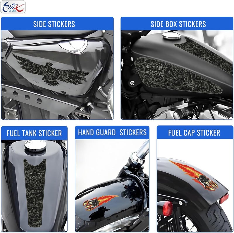 LFCMT Motorcycle Tank Pad Gas Tank Protector, Motorcycle Tank Sticker Protector Decal Gas Oil Fuel Tank Pad Protector for Harley for Sportster XL 883 1200 for Softail Dyna Bobber - Image 3